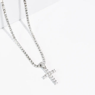 Divine Crystal Cross Silver Necklace