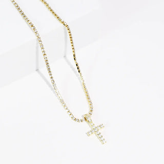 Divine Crystal Cross Gold Necklace