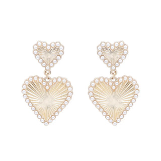Pearl Studded Heart Earrings-Gold