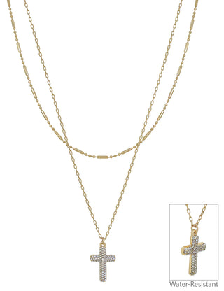Gold Layered Rhinestone Cross Necklace