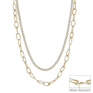 2 Layer Gold Rhinestone & Chain Necklace