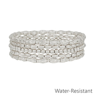 Silver Beaded & Textured Oval Set Of 5 Bracelets