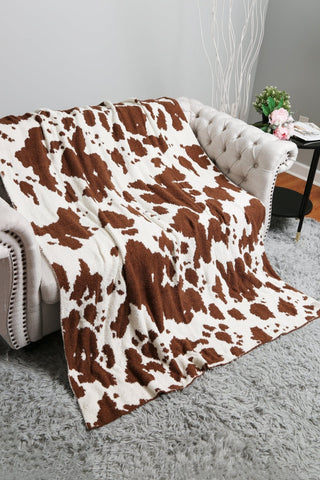 Cow Print Throw Blanket-Brown