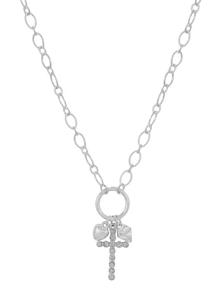 Silver Studded Cross Charm Necklace