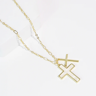 Double Tiny Cross Necklace Gold