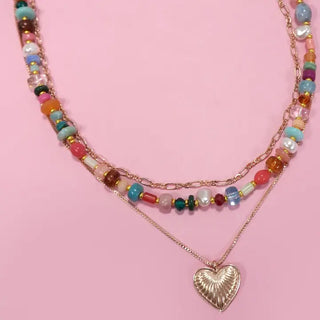 Multi Layered Beaded Heart Necklace