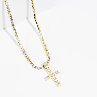 Divine Crystal Cross Gold Necklace