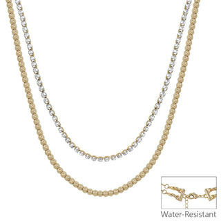 Gold Rhinestone & Beaded Layered Chain Necklace