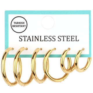 Set Of 3 Multi Size Gold Hoops