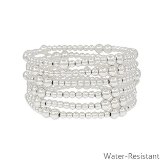 Set Of 6 Silver Beaded Stretch Bracelets