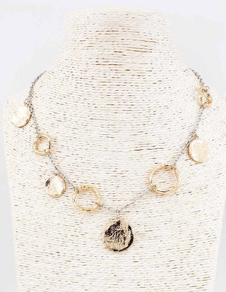 Gold & Silver Open Hammered Circle & Coin Necklace