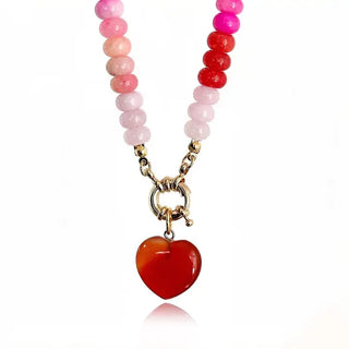 Natural Stone Heart Beaded Necklace-Red