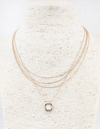 Gold Thin Multi Chain Crystal Necklace