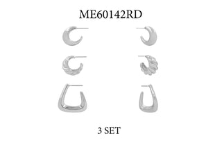 Set Of 3 Silver Textured Huggie Hoop Earrings