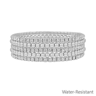 Silver Tennis Chain & Beaded Bracelet Set