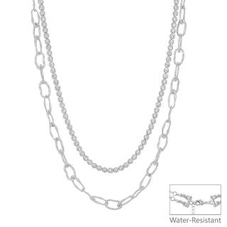 2 Layer Silver Rhinestone & Chain Necklace