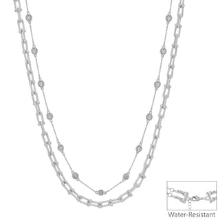 Silver Layered Chunky Chain & Crystal Necklace