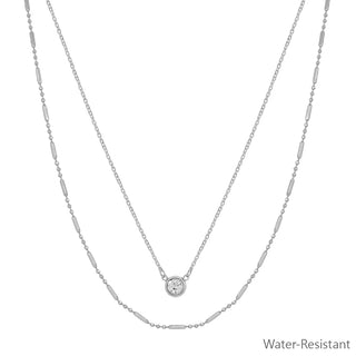 Silver 2 Layer Thin Chain & Rhinestone Necklace