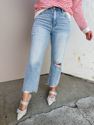 Ezra High Rise Slim Wide Leg Denim