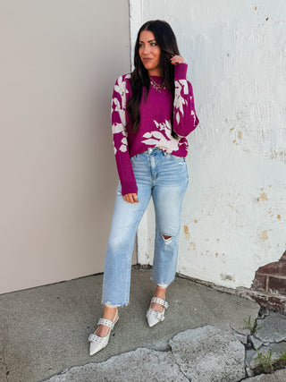 Rochelle Floral Sweater-Dark Magenta