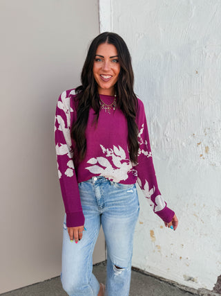 Rochelle Floral Sweater-Dark Magenta