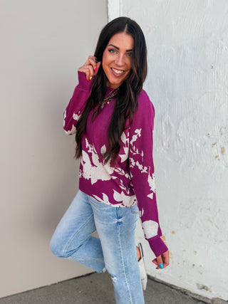Rochelle Floral Sweater-Dark Magenta