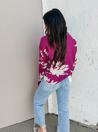 Rochelle Floral Sweater-Dark Magenta