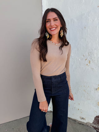 Reagan Long Sleeve Top-Taupe