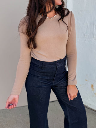 Reagan Long Sleeve Top-Taupe
