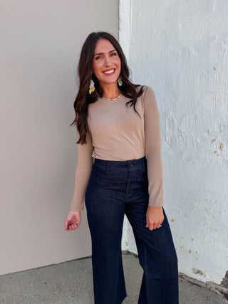 Reagan Long Sleeve Top-Taupe