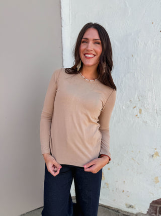 Reagan Long Sleeve Top-Taupe