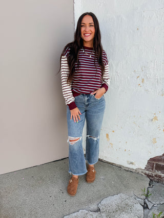 Liam Striped Pullover-Plum