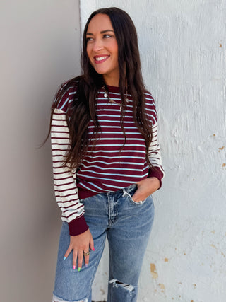 Liam Striped Pullover-Plum