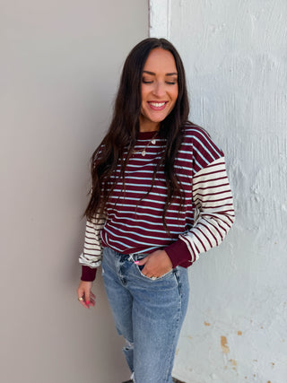 Liam Striped Pullover-Plum