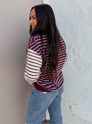 Liam Striped Pullover-Plum