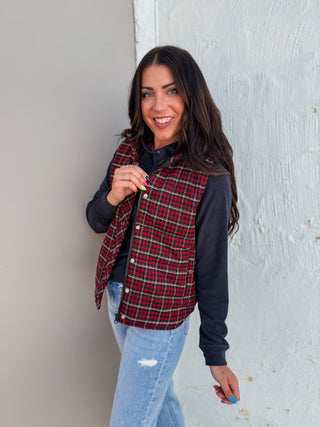 Macey Plaid Vest-Red