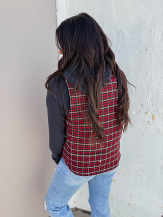 Macey Plaid Vest-Red