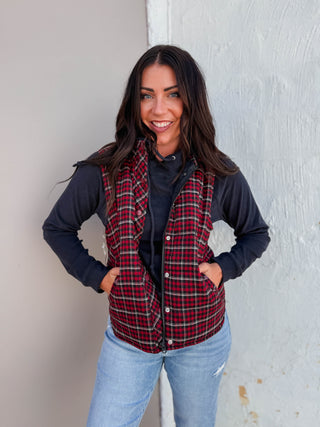 Macey Plaid Vest-Red