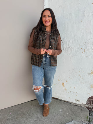 Macey Plaid Vest-Taupe
