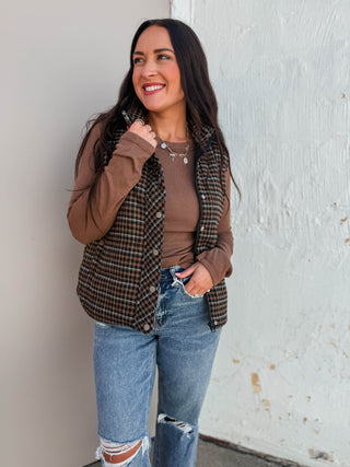Macey Plaid Vest-Taupe