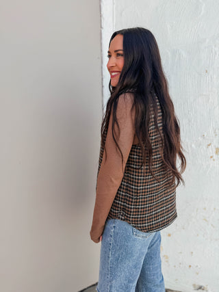 Macey Plaid Vest-Taupe