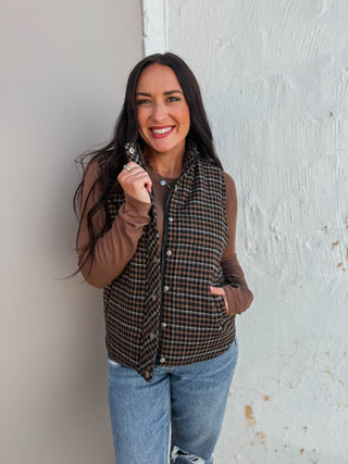 Macey Plaid Vest-Taupe