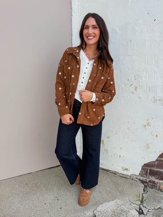 Lauren Floral Corduroy Shacket-Brown