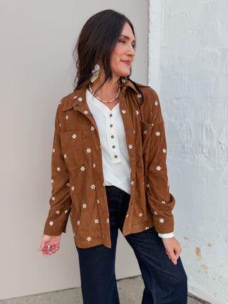 Lauren Floral Corduroy Shacket-Brown