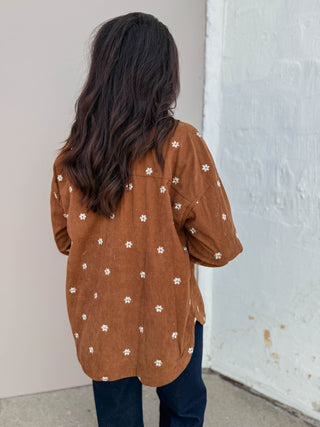 Lauren Floral Corduroy Shacket-Brown