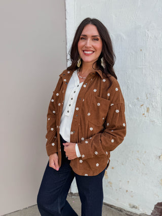 Lauren Floral Corduroy Shacket-Brown