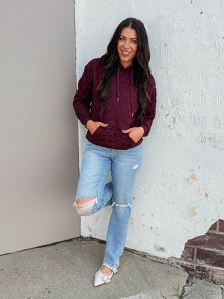 Tori Quilted Hoodie-Wine