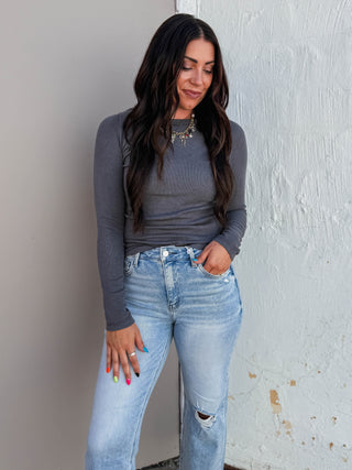 Tristin Long Sleeve Top-Charcoal