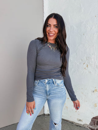 Tristin Long Sleeve Top-Charcoal