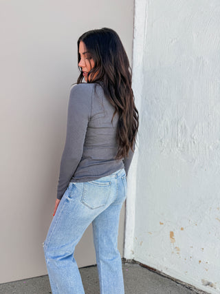 Tristin Long Sleeve Top-Charcoal